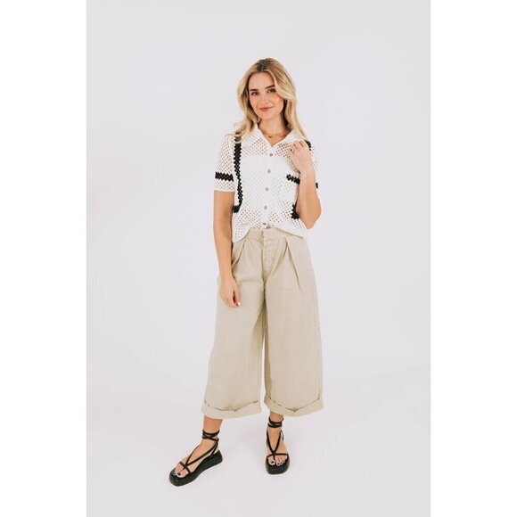 FREE PEOPLE After Love Roll Cuff Wide Leg Pants in Sandshell Size Medium - Picture 12 of 13